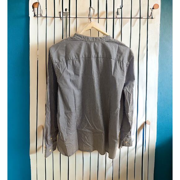 Chaps Button Up Top Womans Large Striped Blue White V neck Embroidered - Picture 3 of 5